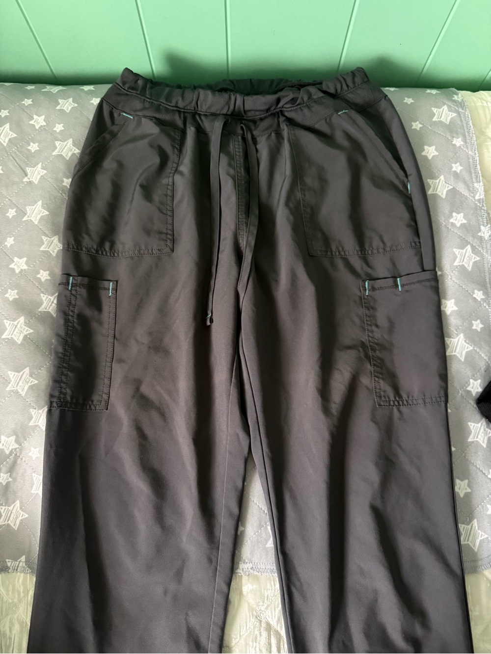 Scrubstar Black Women's Cargo Scrub Pants with Drawstring Waist